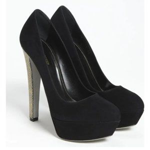 Sergio Rossi Suede Platform Pumps Glitter Heels 9